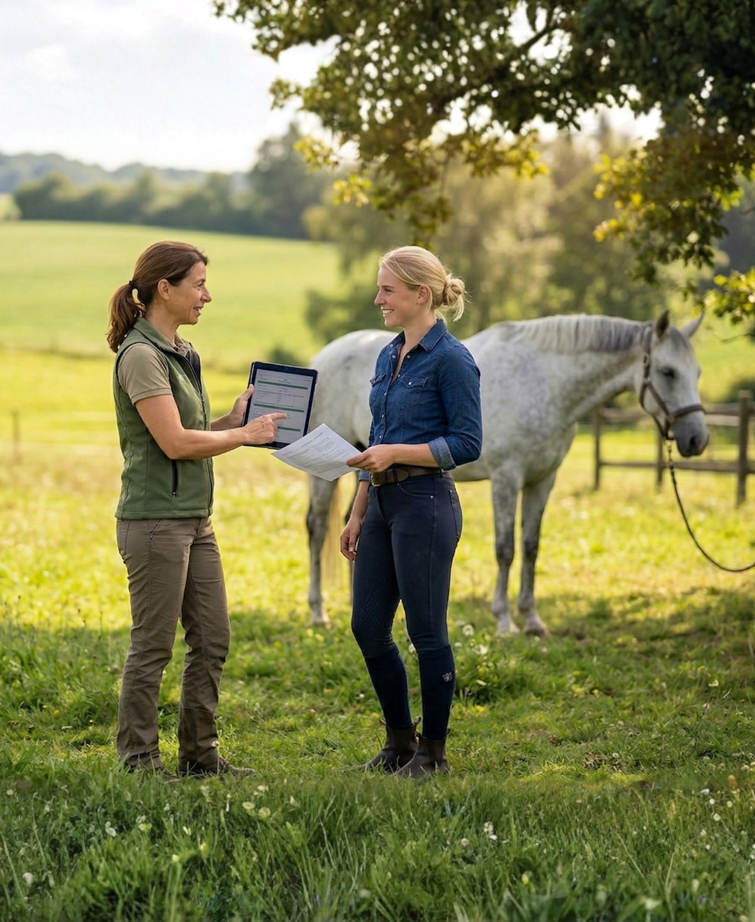 Therapeutin berät Pferdebesitzerin